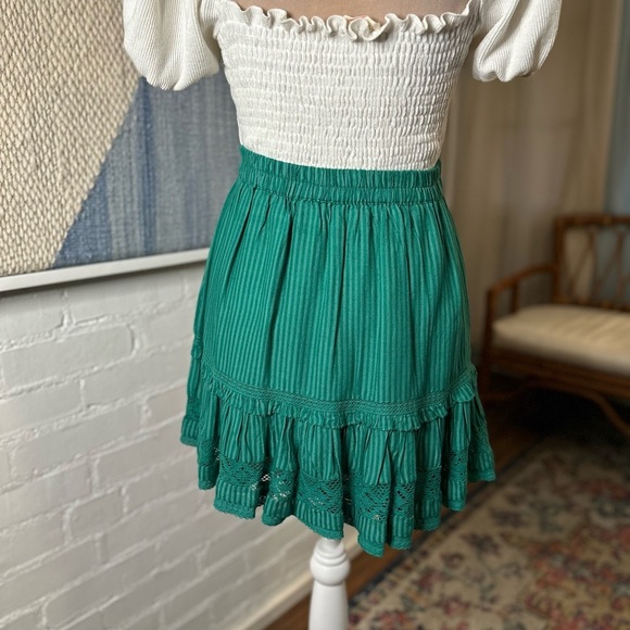 Urban Outfitters Green Striped Tiered Lacey Ruffle Mini Skirt - Picture 10 of 10